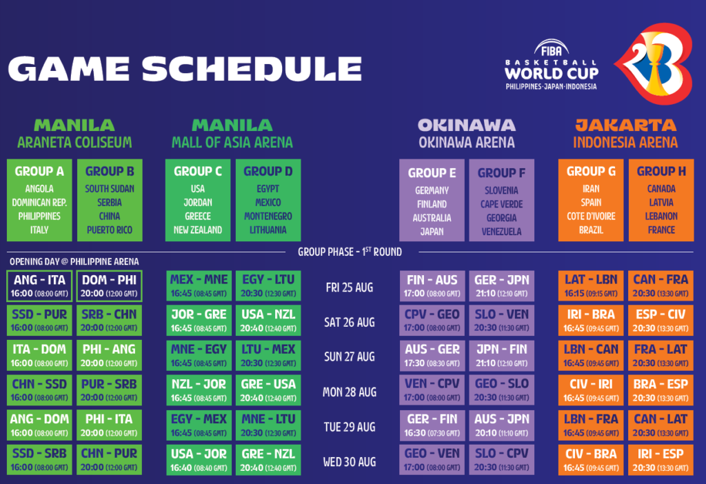 Fiba Basketball World Cup Schedule 2023