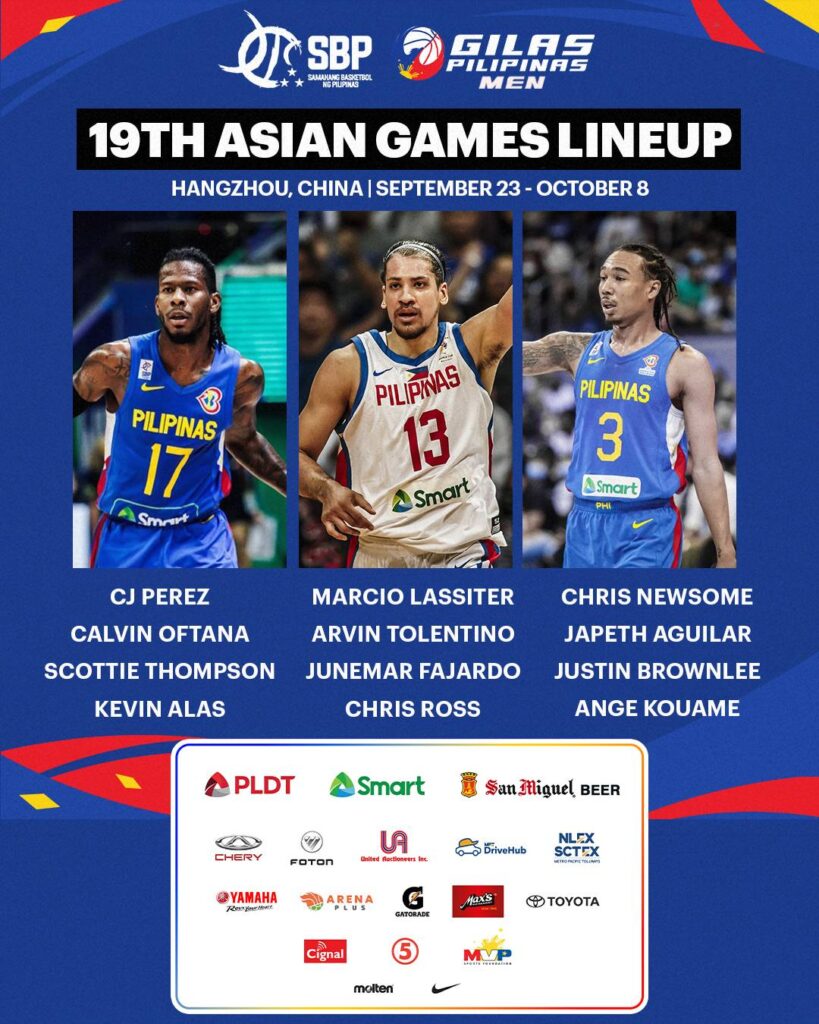 Gilas Pilipinas Final Roster for 2023 Asian Games Gilas Pilipinas