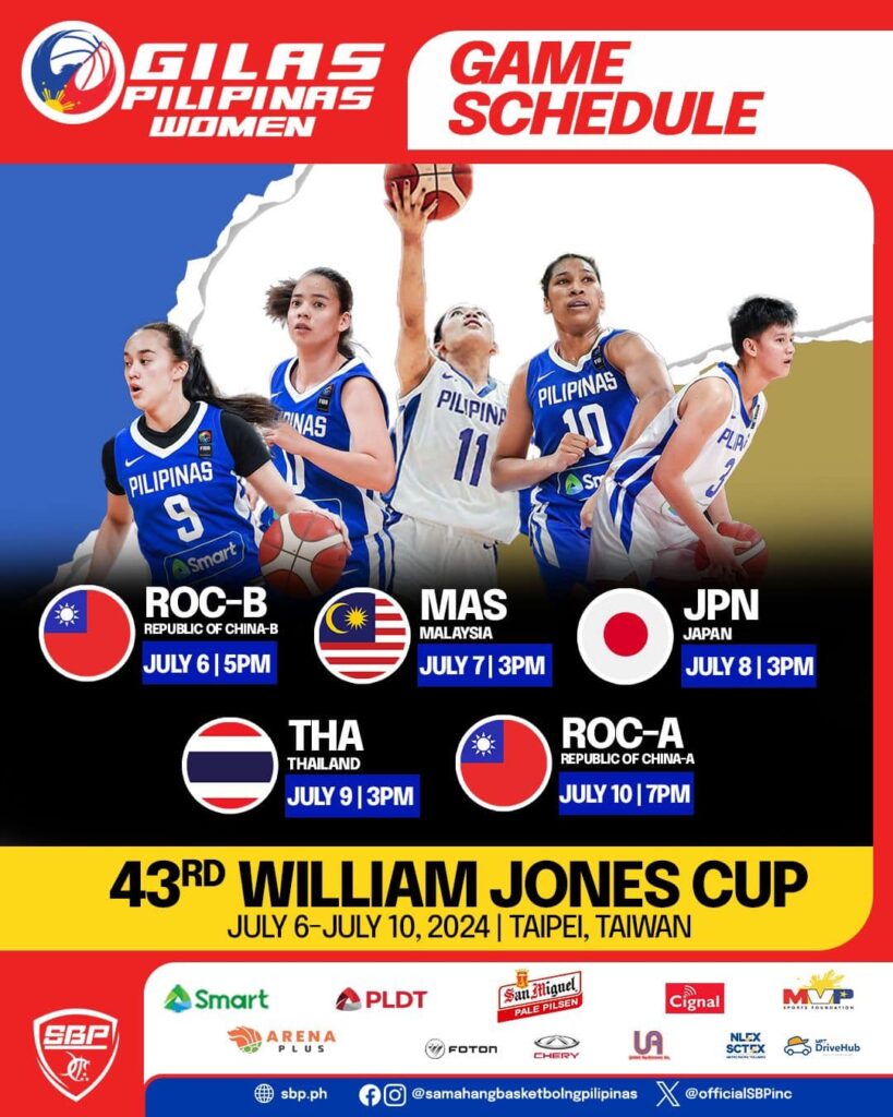 Gilas Pilipinas Women Schedule for 2024 Jones Cup