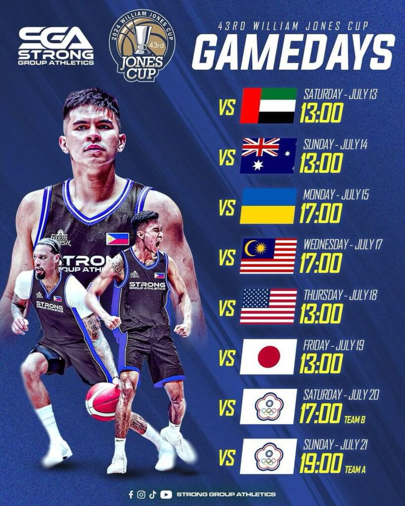 Strong Group Athletics Schedule for 2024 Jones Cup Gilas Pilipinas